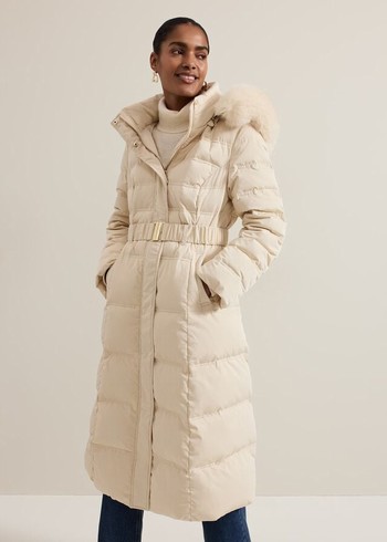 Phase Eight Dixie Long Fur Hood Puffer Coats White Australia | PG5023649